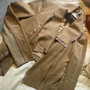 BCBG MaxAzria tan suede jacket with waterfall lapel